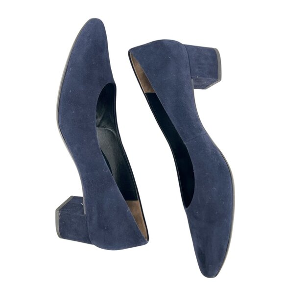 Paul Green Navy Blue Suede Low Block Heel Pumps Size 10.5 - Picture 4 of 14